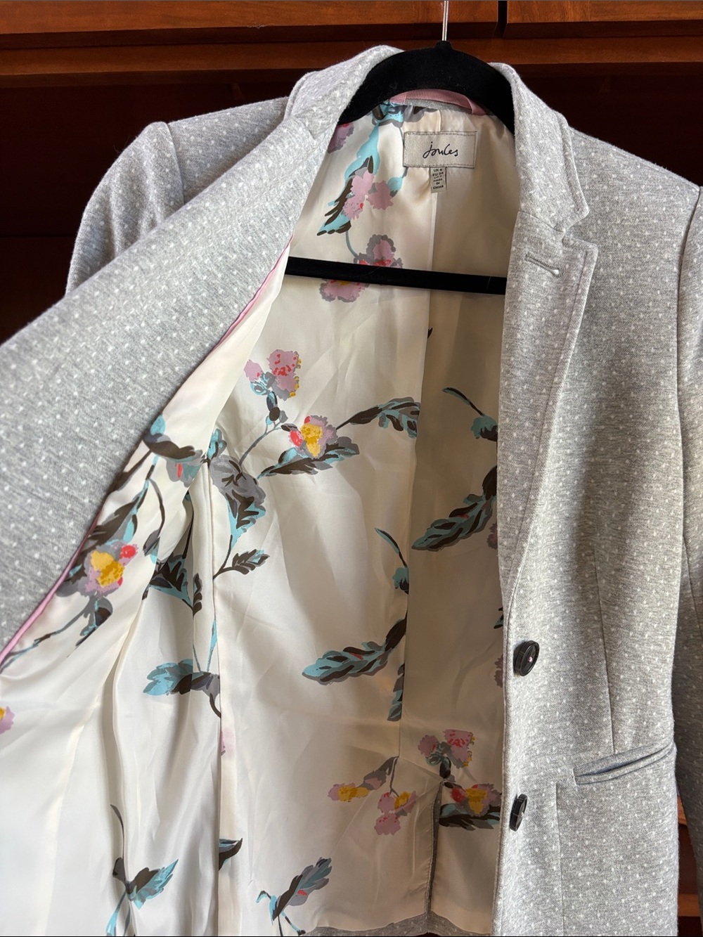 Joules Gray Pin Dot/Polka Dot Millie Blazer/Floral Lining Size US 2 - Picture 5 of 9